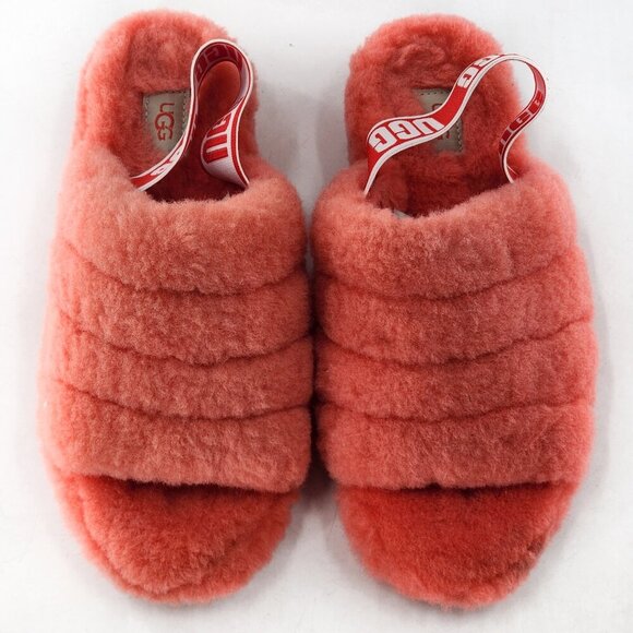 UGG Fluff Yeah Slides Shearling Sandals Slippers in Hibiscus Pink 1095119 - Picture 5 of 8